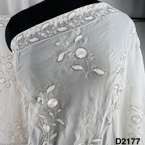 Dyeable Cut Dana Thread Work Organza Dupatta-D2177